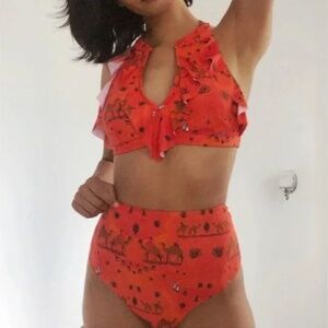 Camel Sands Desert Ruffled Vacation Hippie Art Deco Boho Chic Peasant Bikini Top